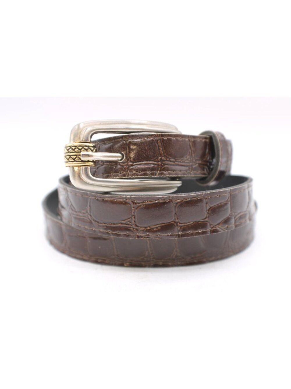 Brown Croc Embossed Vegan Leather Belt -18 Western Y2K Retro Silver Gold Buckle